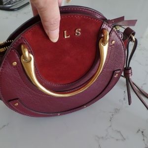 CHOLE Pixie small cross body shoulder bag in Sienna Red w/ gold handle & leather